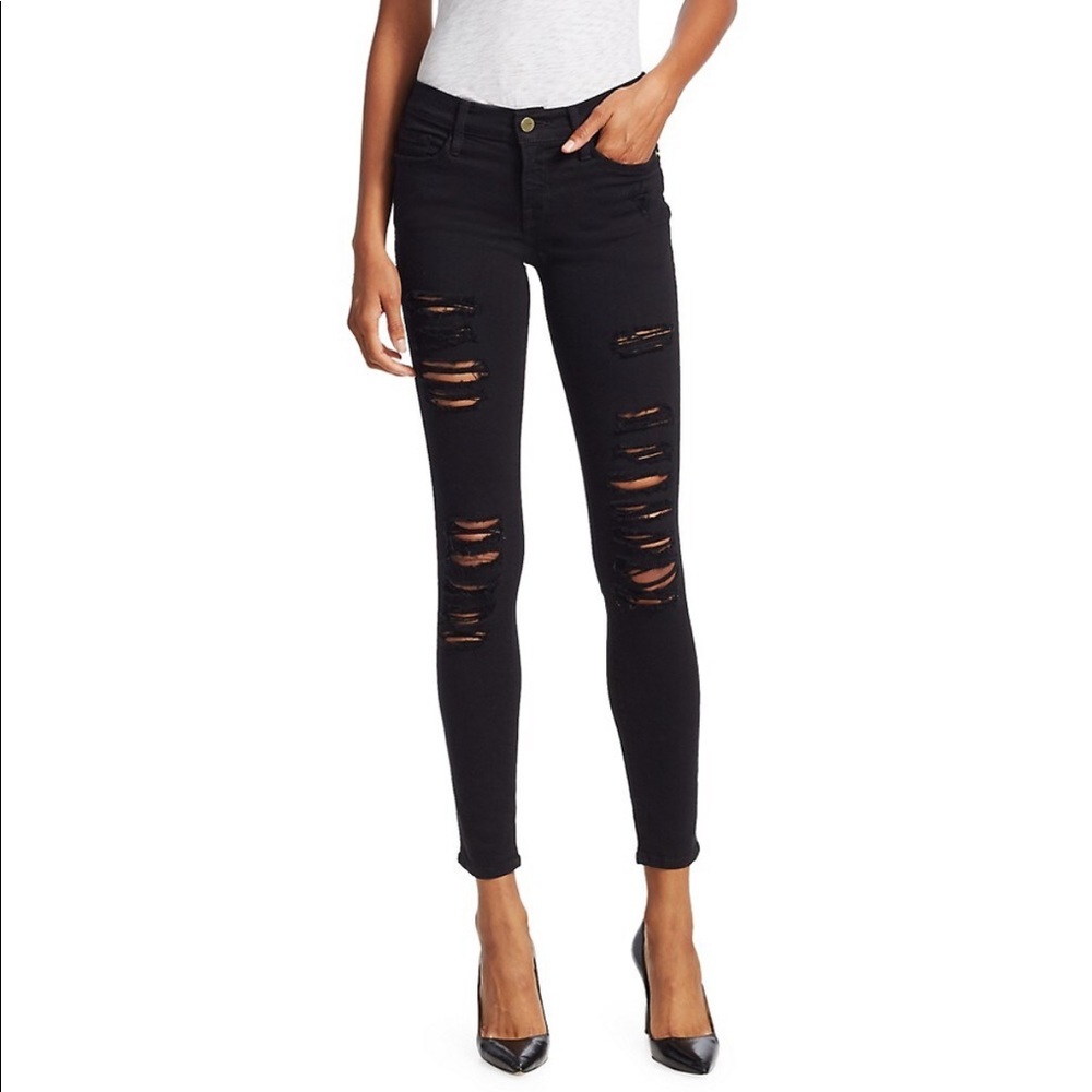 Frame Denim Le Skinny de Jeanne black ripped jeans Size 26